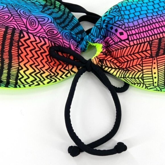 Reversible Bikini Halter Top Multicolor Black Neon Green Juniors Sz L Geometric - Picture 11 of 14